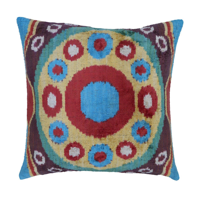 Canvello Silk Velvet Gold Blue Red Pillows - 16x16 in