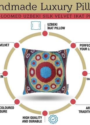 Canvello Silk Velvet Gold Blue Red Pillows - 16x16 in