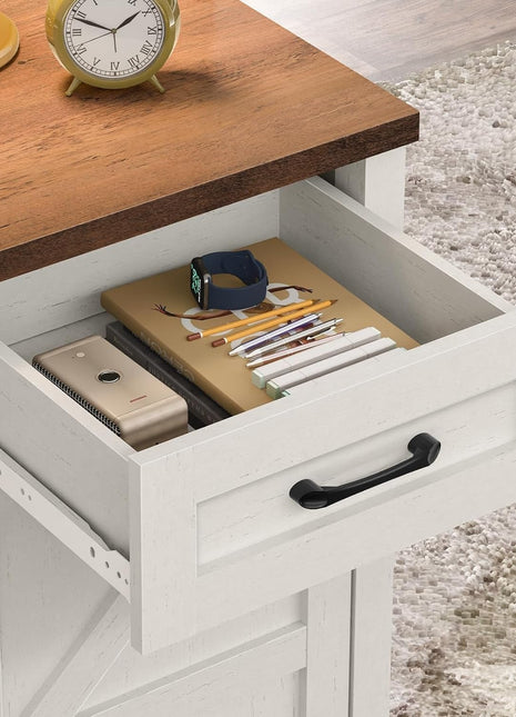 Farmhouse 47" Executive Desk, Computer Desk with Drawers and Storage Cabinet, Workstation Computer Desk with Hutch for Home Office-2