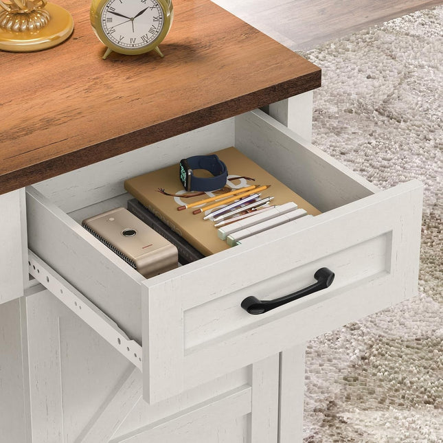 Farmhouse 47" Executive Desk, Computer Desk with Drawers and Storage Cabinet, Workstation Computer Desk with Hutch for Home Office-2
