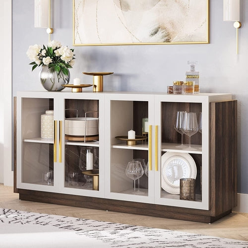 Brixston Modern Wood Glass Buffet Cabinet 64 Inch Wide