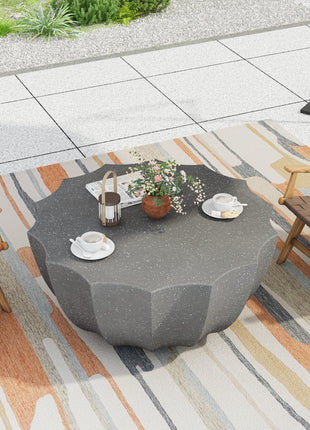 35.43' Modern Outdoor and Indoor Waterproof Coffee Table, Durable MgO Cement Design, Suitable for Terraces, Gardens, Backyards and Living Rooms ( Grey)-1