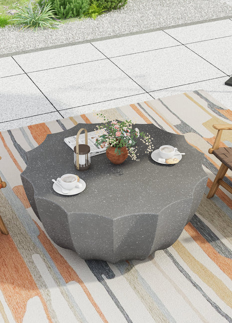 35.43' Modern Outdoor and Indoor Waterproof Coffee Table, Durable MgO Cement Design, Suitable for Terraces, Gardens, Backyards and Living Rooms ( Grey)-1