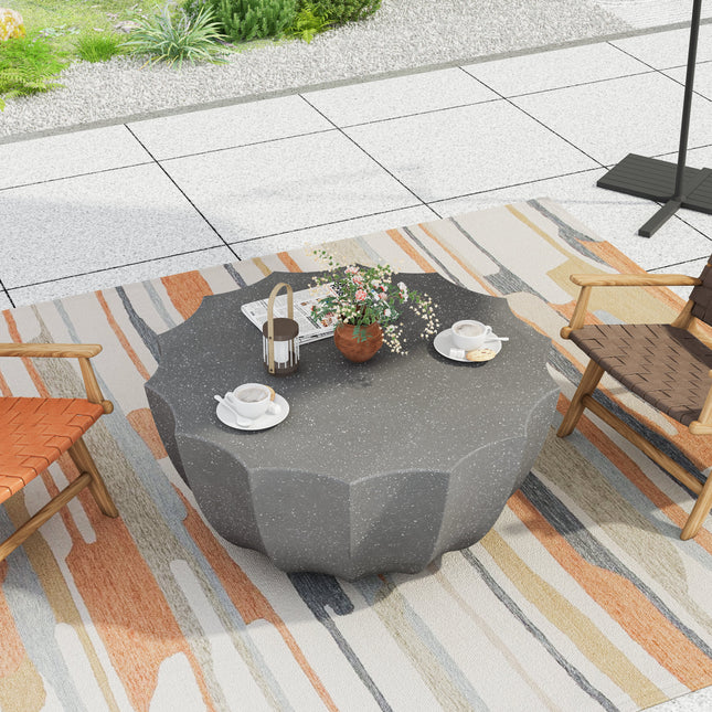 35.43' Modern Outdoor and Indoor Waterproof Coffee Table, Durable MgO Cement Design, Suitable for Terraces, Gardens, Backyards and Living Rooms ( Grey)-1
