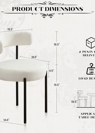 Dining Chairs Set of 4, White Boucle Dining Chair with Curved Backrest, round Thicken Upholstered Dining Chairs for Kitchen & Dining Room, Mid Century Modern Dining Chairs Sturdy and Comfy-1