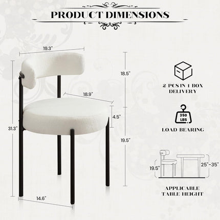 Dining Chairs Set of 4, White Boucle Dining Chair with Curved Backrest, round Thicken Upholstered Dining Chairs for Kitchen & Dining Room, Mid Century Modern Dining Chairs Sturdy and Comfy-1
