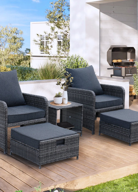 5 Pieces Wicker Patio Furniture Set Outdoor Patio Chairs with Ottomans Conversation Furniture with coffetable for Poolside Garden Balcony-1