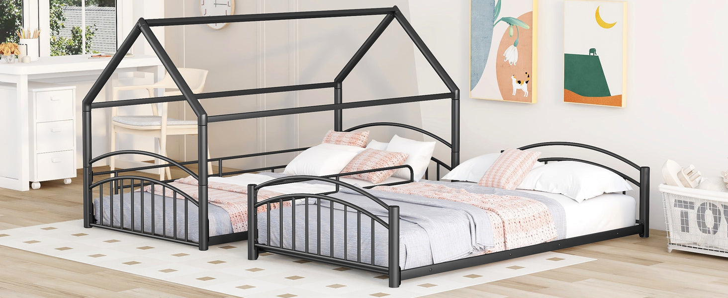 Twin Over Twin Metal Bunk Bed With Slide, Kids House Bed