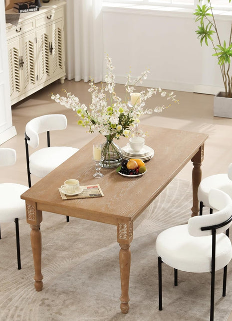 Dining Chairs Set of 4, White Boucle Dining Chair with Curved Backrest, round Thicken Upholstered Dining Chairs for Kitchen & Dining Room, Mid Century Modern Dining Chairs Sturdy and Comfy-0