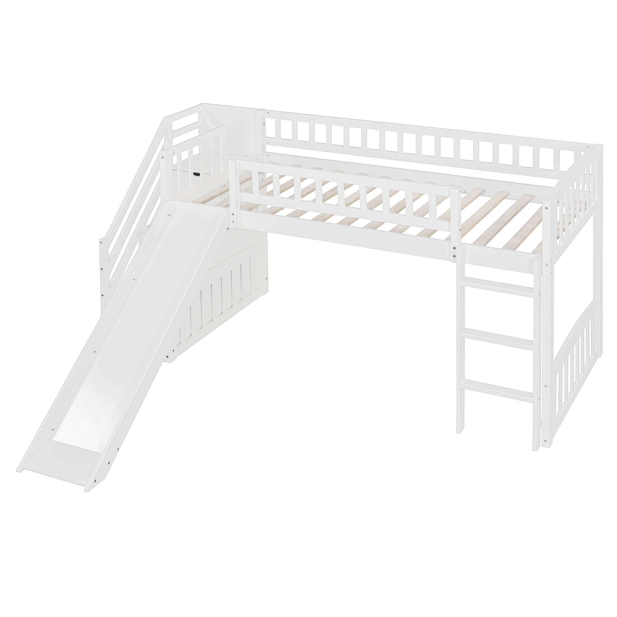 Stairway Twin Size Loft Bed with Two Drawers and Slide