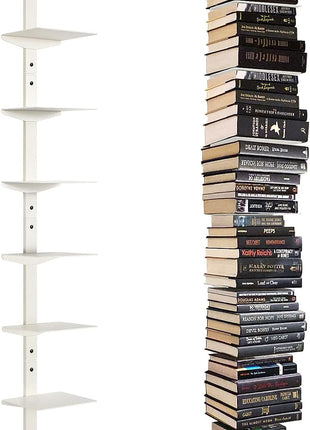 Invisible Floating Bookshelf for Wall Mounted, 8 Tier Vertical Spine Book Tower, Heavy-Duty Metal Book Organizers for Home Office, 4 Pack White
