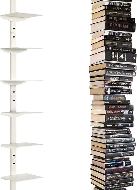 Invisible Floating Bookshelf for Wall Mounted, 8 Tier Vertical Spine Book Tower, Heavy-Duty Metal Book Organizers for Home Office, 4 Pack White