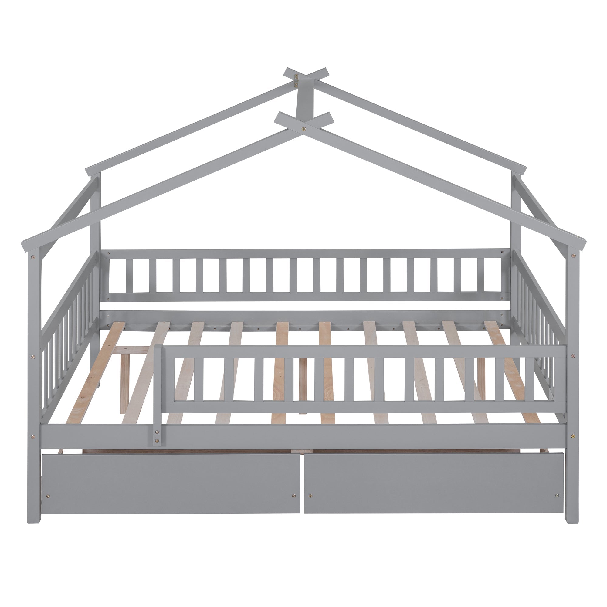 Full Size Wooden House Bed with Two Drawers