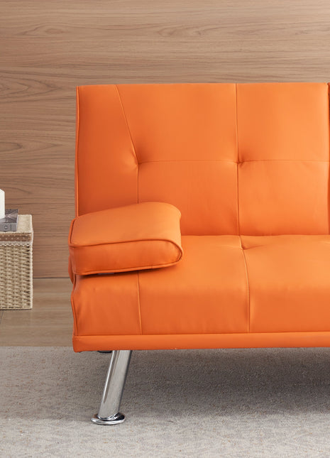 67' Orange Leather Office Sofa Bed, Double Fold, with Coffee Table, Multifunctional-1