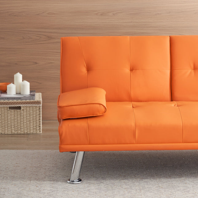 67' Orange Leather Office Sofa Bed, Double Fold, with Coffee Table, Multifunctional-1