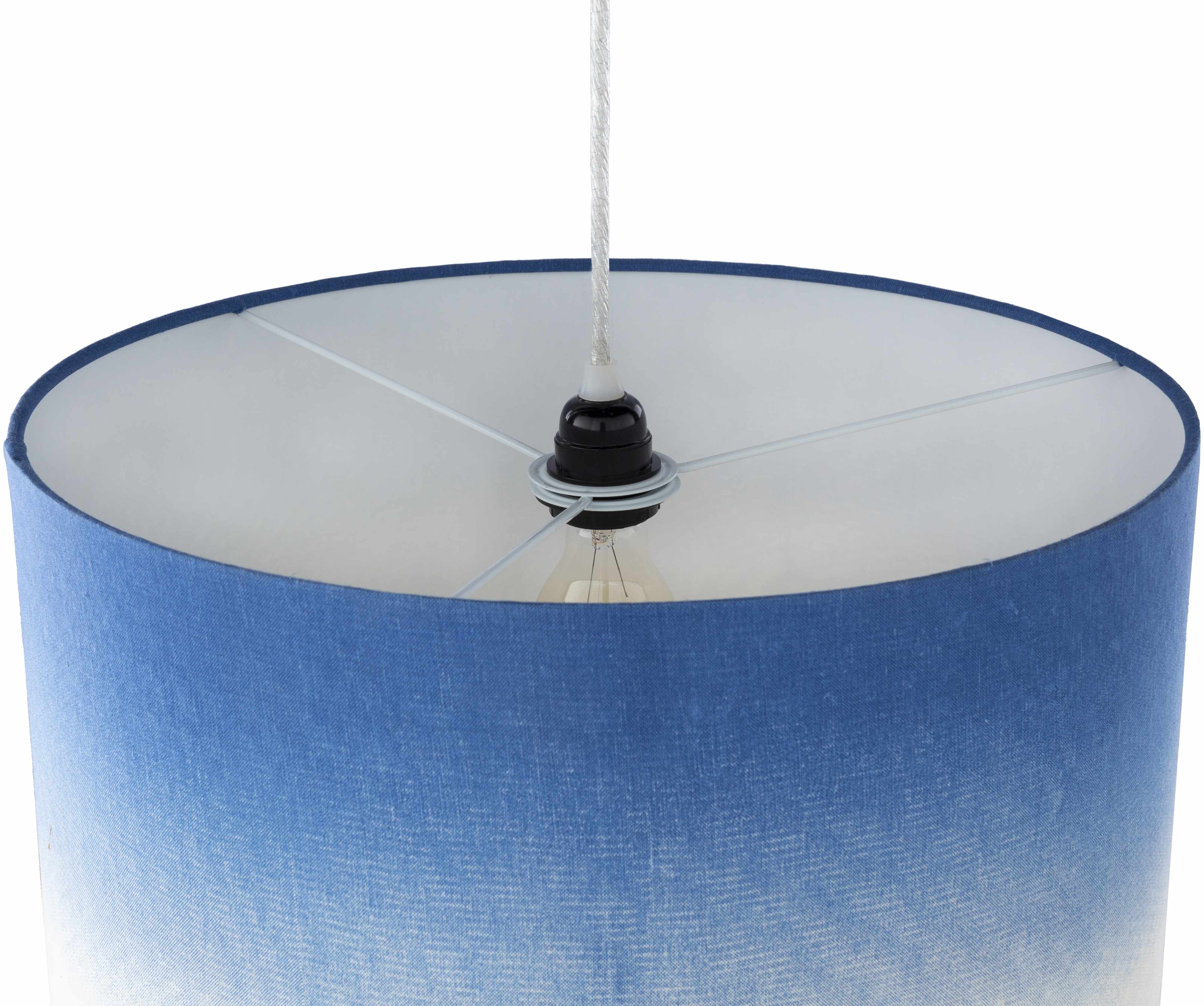 Close-up of a blue gradient lampshade with a white interior on a white background