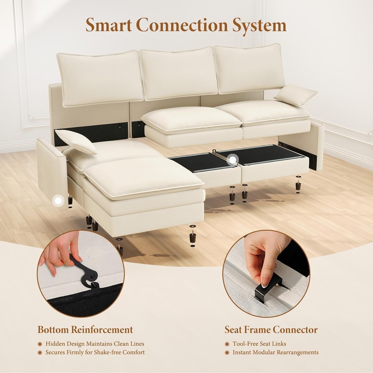 Comfy 108 Inch Modular Sectional Sofa With Ottoman-4
