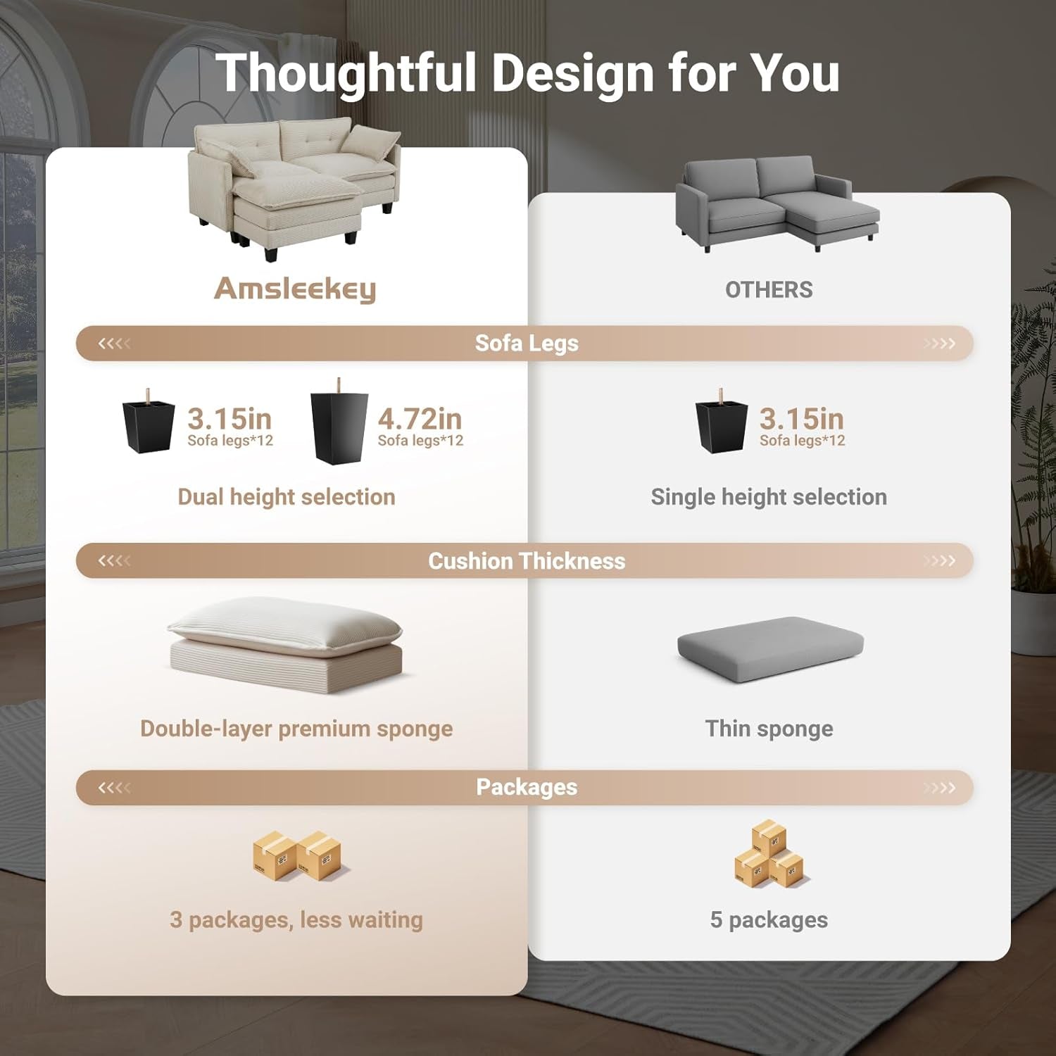 Comfy Modular Sectional Sofa With Movable Ottomans-2