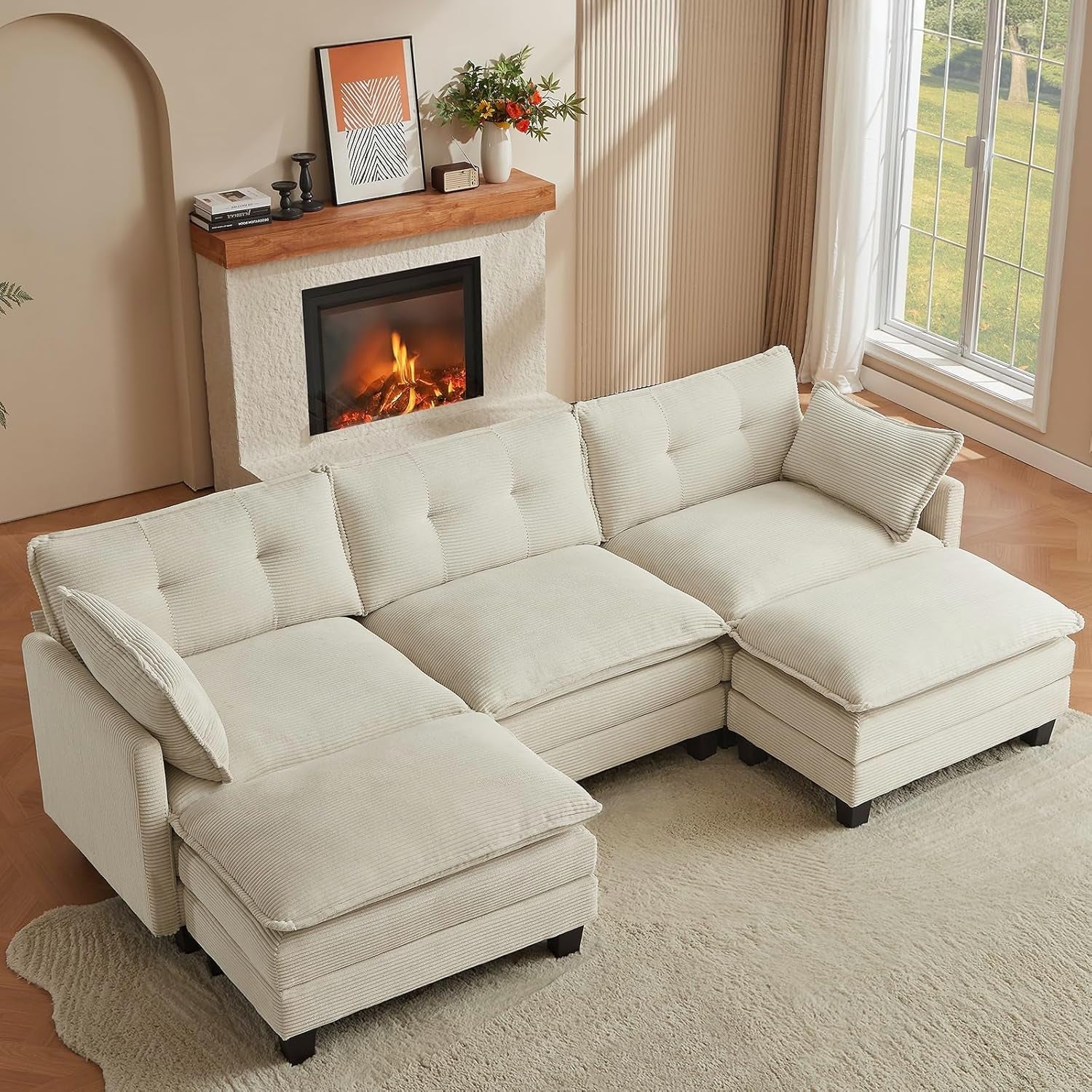 Comfy Modular Sectional Sofa With Movable Ottomans-0