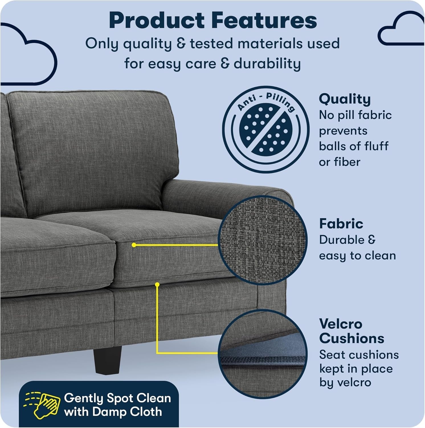 Compact Rolled Arm Sofa with Soft Pillow Back-2