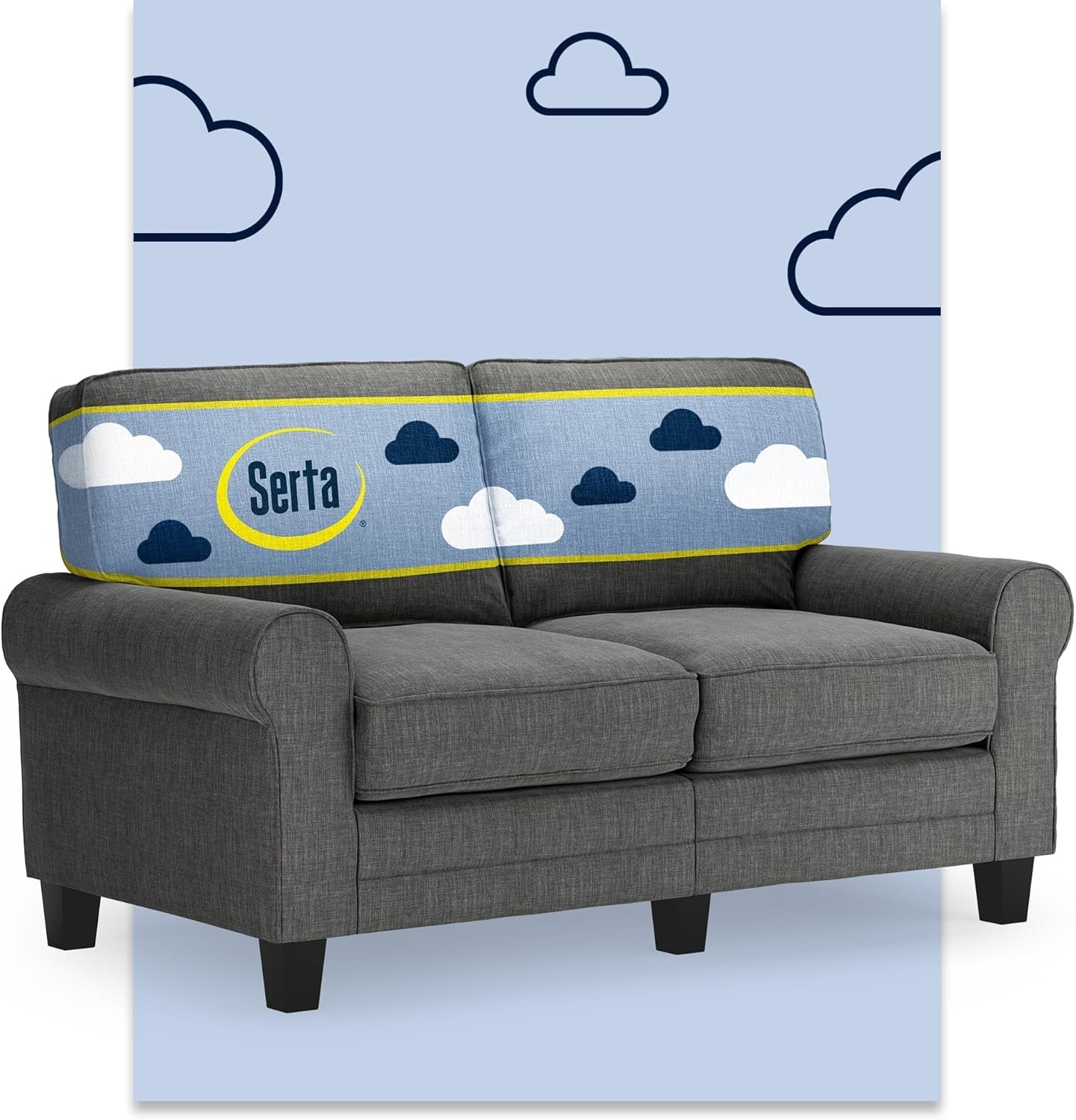 Compact Rolled Arm Sofa with Soft Pillow Back-0