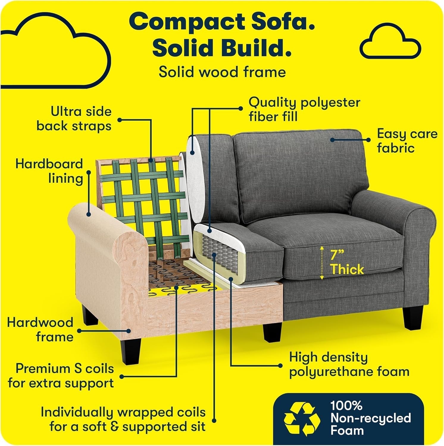 Compact Rolled Arm Sofa with Soft Pillow Back-4