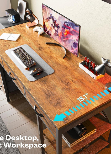 Computer Desk with 6 Drawers, 54 Inch Office Desk with Shelves, Reversible Gaming Desk, Corner Desk with Storage, Work for Home Office, Study, Living Room, Rustic Brown-3