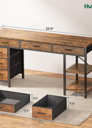 Computer Desk with 6 Drawers, 54 Inch Office Desk with Shelves, Reversible Gaming Desk, Corner Desk with Storage, Work for Home Office, Study, Living Room, Rustic Brown-2