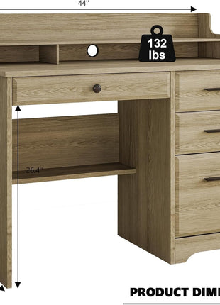 Computer Desk with Drawers, Farmhouse Home Office Desk with Monitor Stand and File Drawer, Wood Simple PC Desk with Storage, Writing Desk for Bedroom, Grey-1