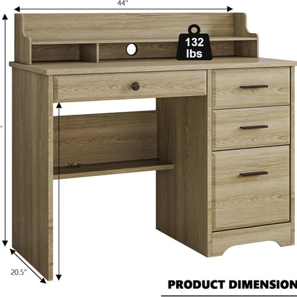 Computer Desk with Drawers, Farmhouse Home Office Desk with Monitor Stand and File Drawer, Wood Simple PC Desk with Storage, Writing Desk for Bedroom, Grey-1