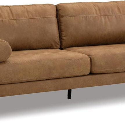 Contemporary Dark Brown Faux Leather Sofa with Pillows-0