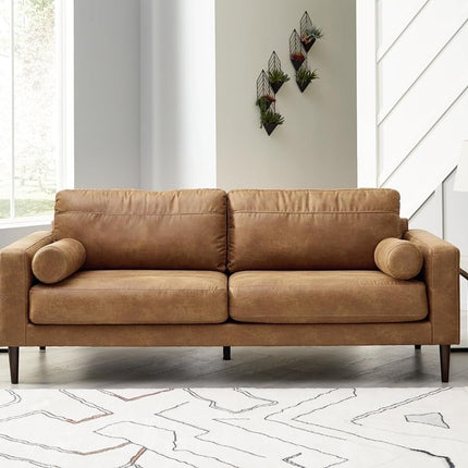Contemporary Dark Brown Faux Leather Sofa with Pillows-1