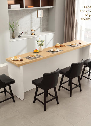 Counter Height Bar Stools Set of 4, 26" Swivel Bar Stools with Backs and Solid Wood Legs, Mid Century Morden Faux Leather Upholstered Barstools for Kitchen Island, Home Bar, Black-4