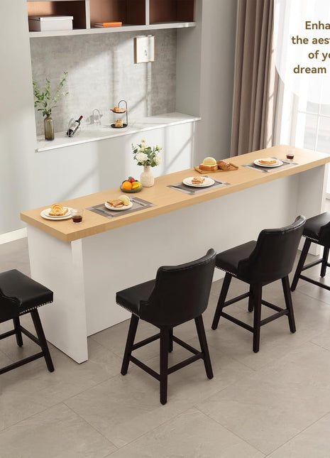 Counter Height Bar Stools Set of 4, 26" Swivel Bar Stools with Backs and Solid Wood Legs, Mid Century Morden Faux Leather Upholstered Barstools for Kitchen Island, Home Bar, Black-4