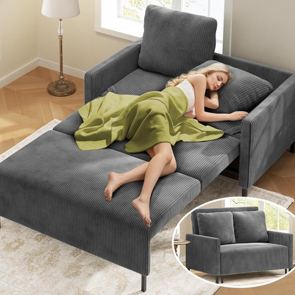 Cozy Corduroy Convertible Sofa Bed With Fluffy Pillows-0