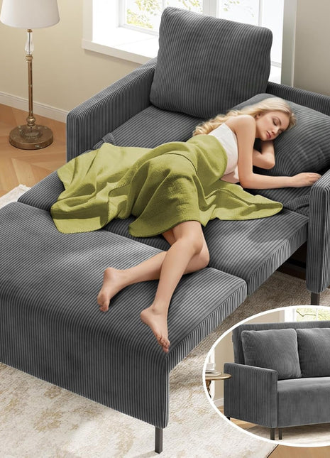 Cozy Corduroy Convertible Sofa Bed With Fluffy Pillows-0