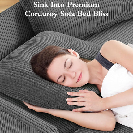Cozy Corduroy Convertible Sofa Bed With Fluffy Pillows-2