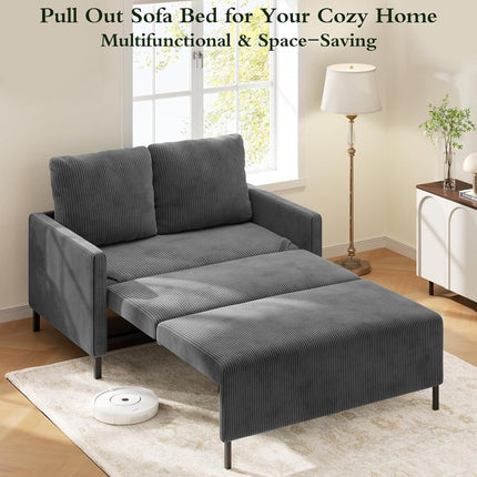 Cozy Corduroy Convertible Sofa Bed With Fluffy Pillows-3
