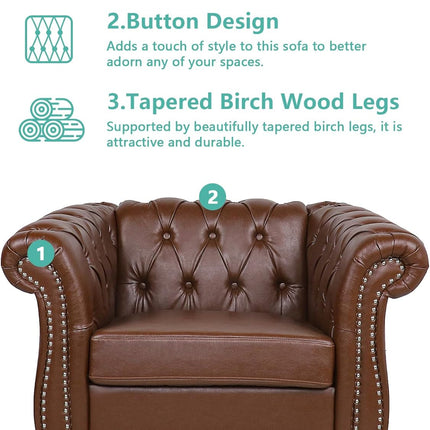 3 Piece Living Room Set, Sectional Chesterfield Sofa Chair Contemporary Upholstered Leather Loveseat Couch Sets for Living Room, Bedroom, Office-2