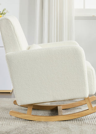 Accent Rocking Chair with Pillow, Ultimate Comfort for Your Home, Teddy Velvet, Cream White-4