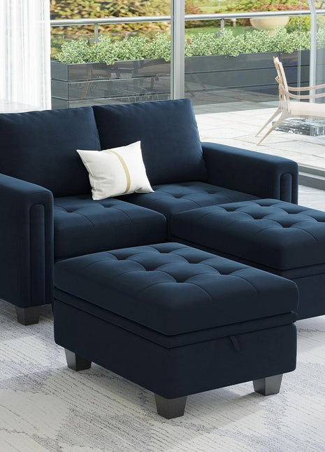 Velvet Modular Sectional Sofa Couch with Storage Convertible Sectional Sleeper Sofa Couch Bed Set with Reversible Chaise Blue-2