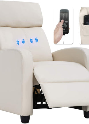Beige Leather Massage Recliner Sofa-0