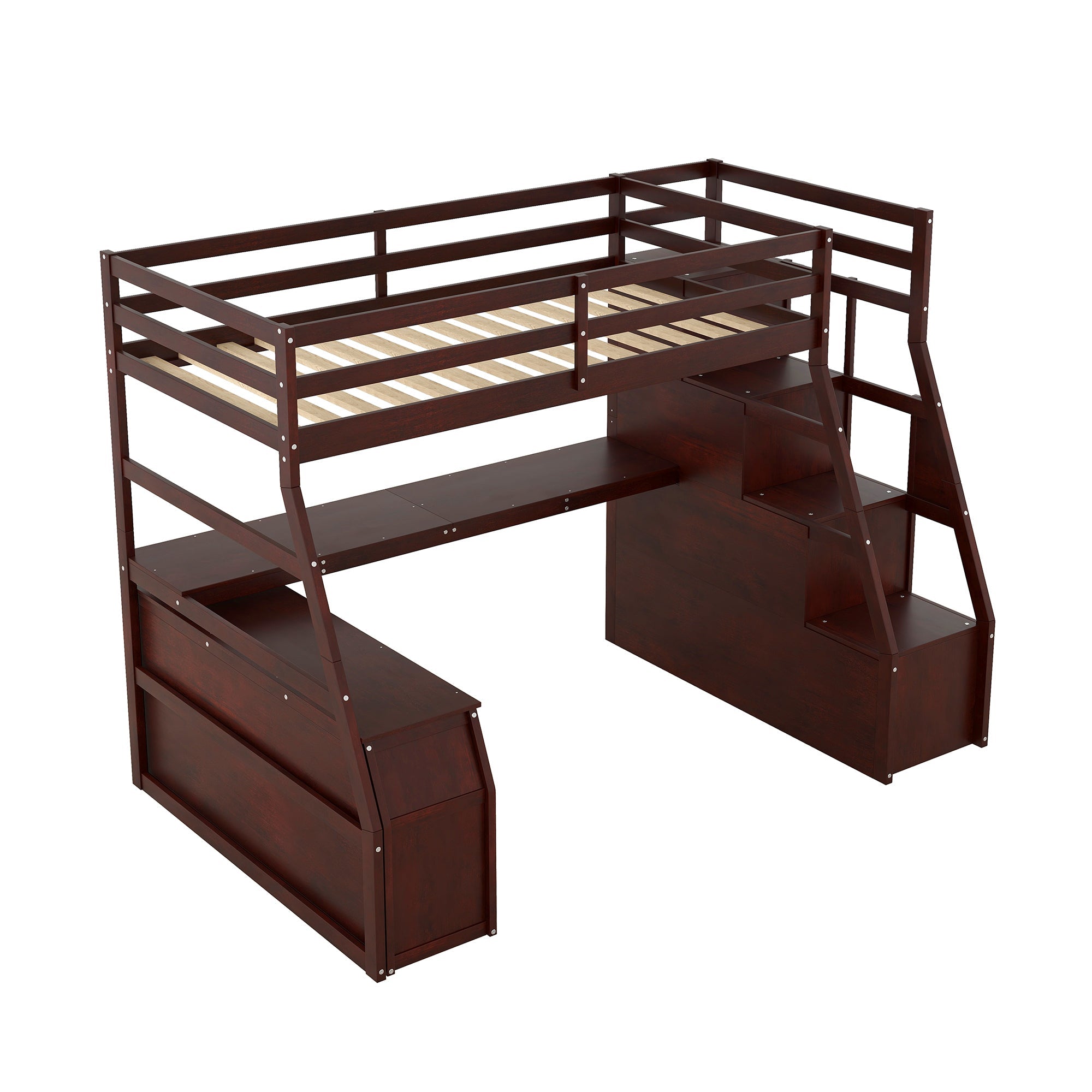 Twin Size Loft Bed with 7 Drawers 2 Shelves and Desk