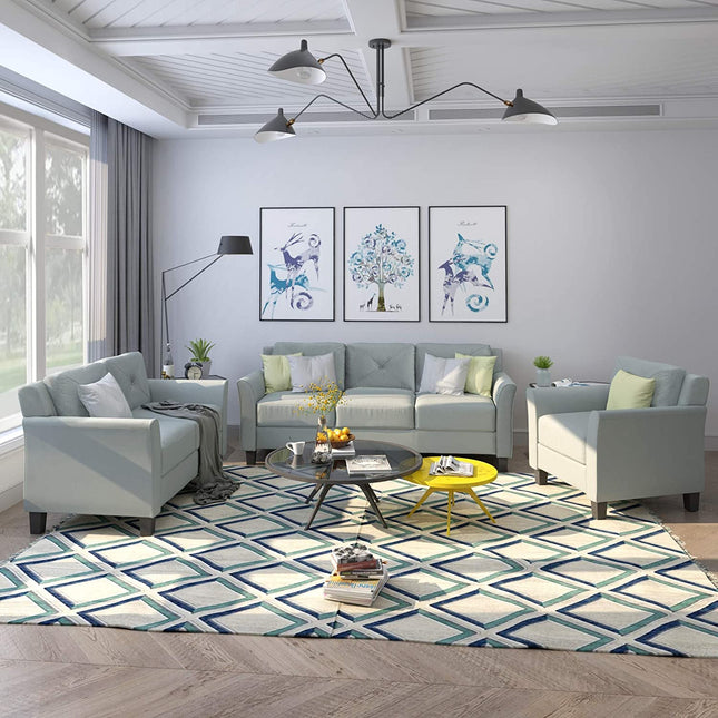 3-Piece Upholstered Living Room Furniture Set,Includ Button Tufted Sectional Sofa & Loveseat Couches and Armchair with Rolled Arms,Side Pockets and Cushion Back, Comfy Sofa & Couch for Home Office-0