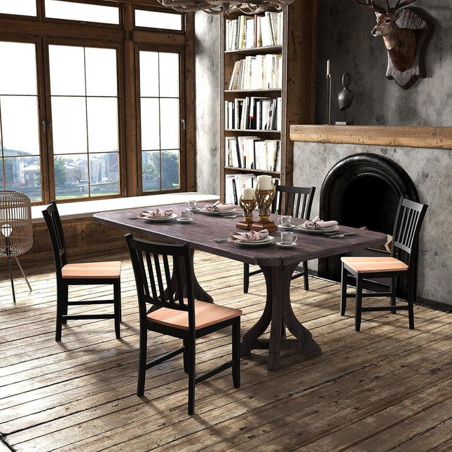 Wooden Dining Chairs Set of 4, Farmhouse Kitchen Chair with Rubber Wood Legs, Easy to Assemble Armless Dining Side Chairs, Dining Room Chairs, Black-1