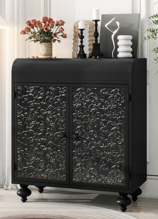 Art Accent Cabinet With 2 Doors, Sideboard Buffet Cabinet with Storage, Distressed Decorative Storage Cabinet With Embossed Pattern For Entryway Living Room Dining Room-2