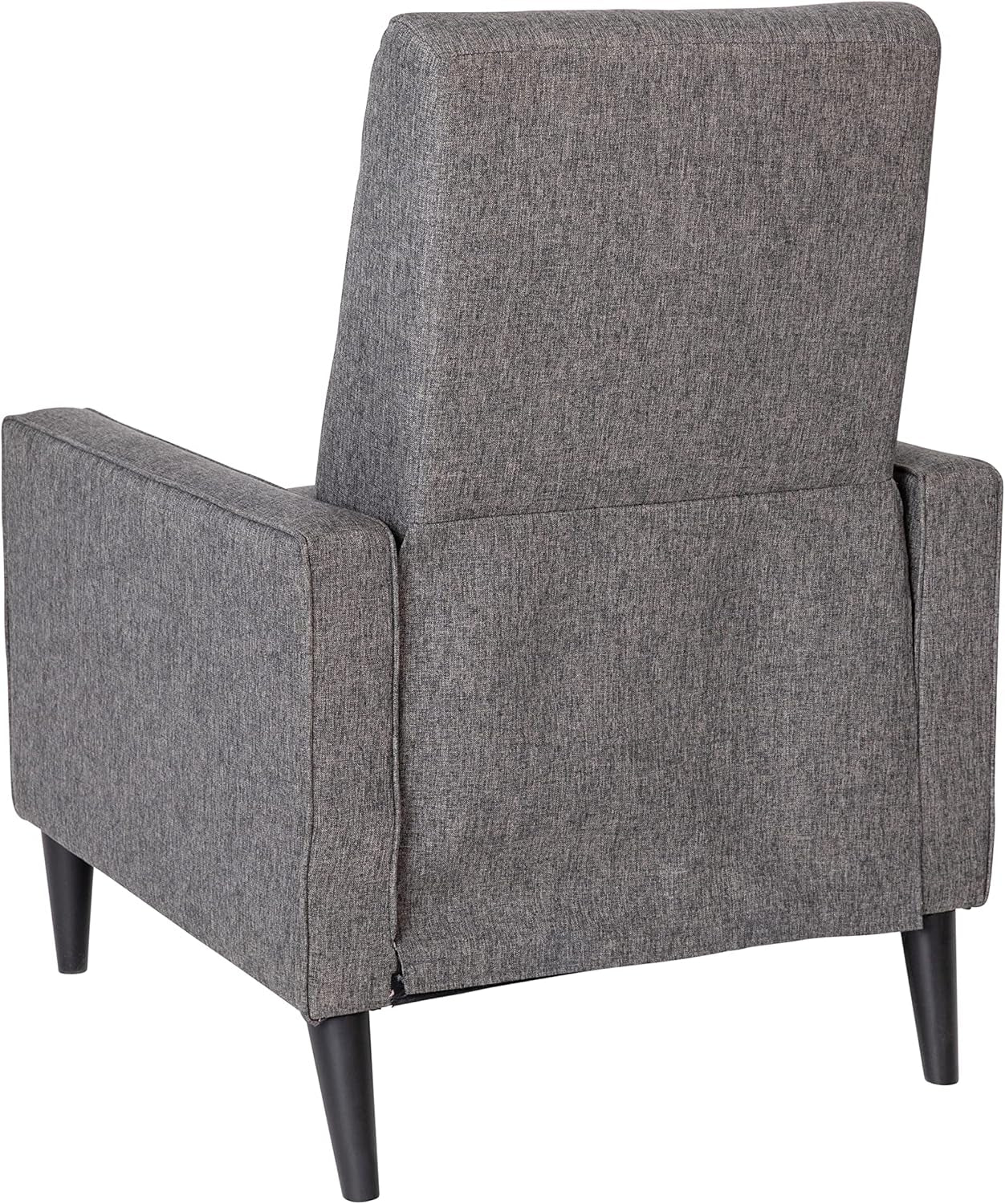Gray upholstered recliner chair on a white background