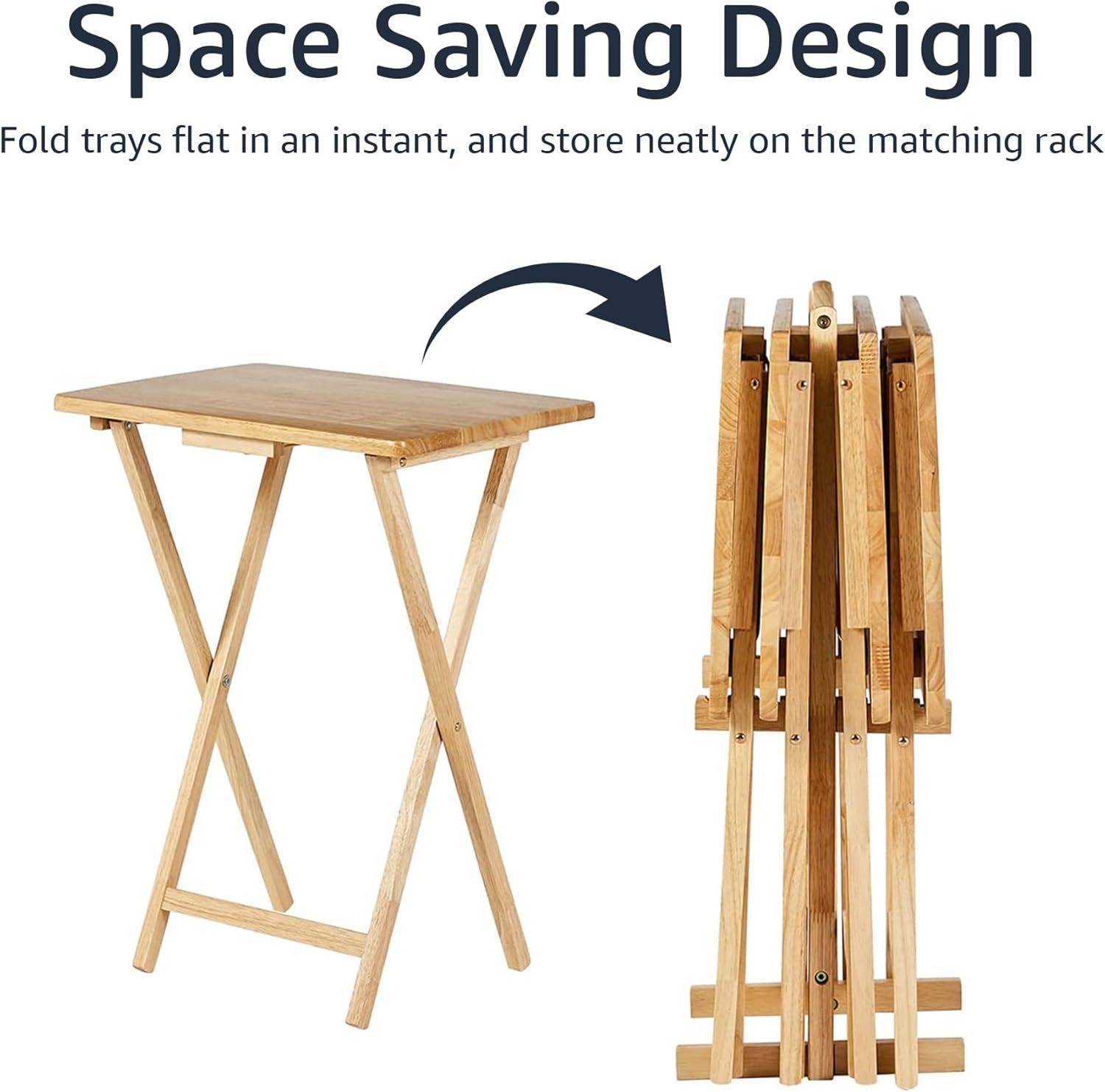 Wooden folding table with space-saving design on a white background