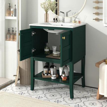 24" Bathroom Vanity with Top Sink, Modern Bathroom Storage Cabinet with 2 Doors, Single Sink Bathroom Vanity-1