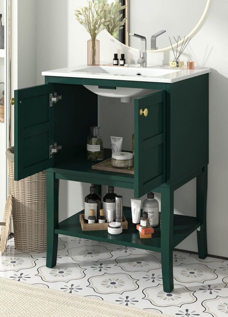 24" Bathroom Vanity with Top Sink, Modern Bathroom Storage Cabinet with 2 Doors, Single Sink Bathroom Vanity-1